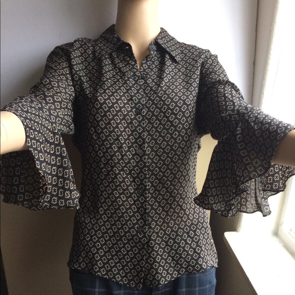 100% Silk Michael Kors Flared Sleeve Blouse